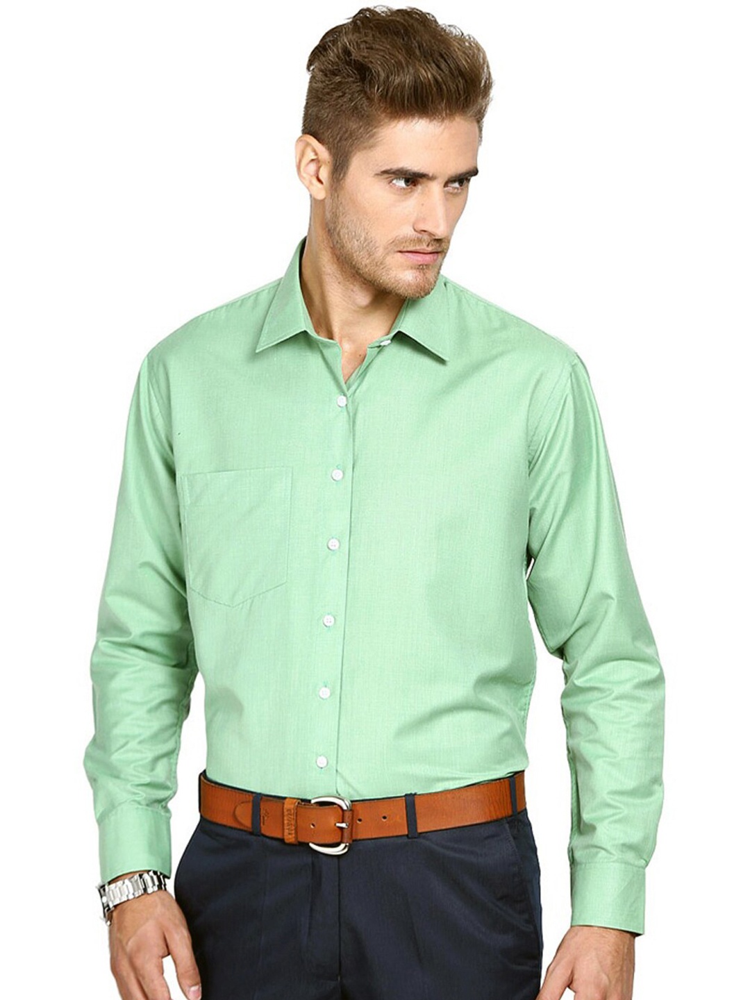 

Shaftesbury London Men Green Classic Slim Fit Sheer Formal Shirt