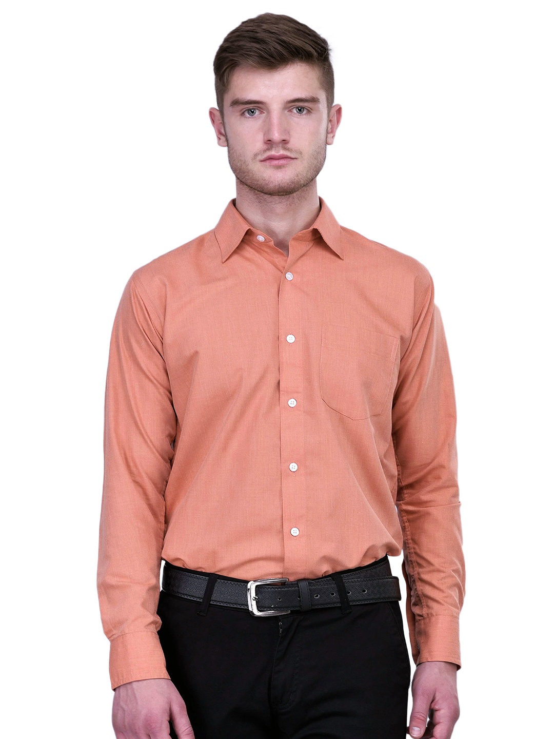 

Shaftesbury London Men Orange Classic Slim Fit Sheer Formal Shirt