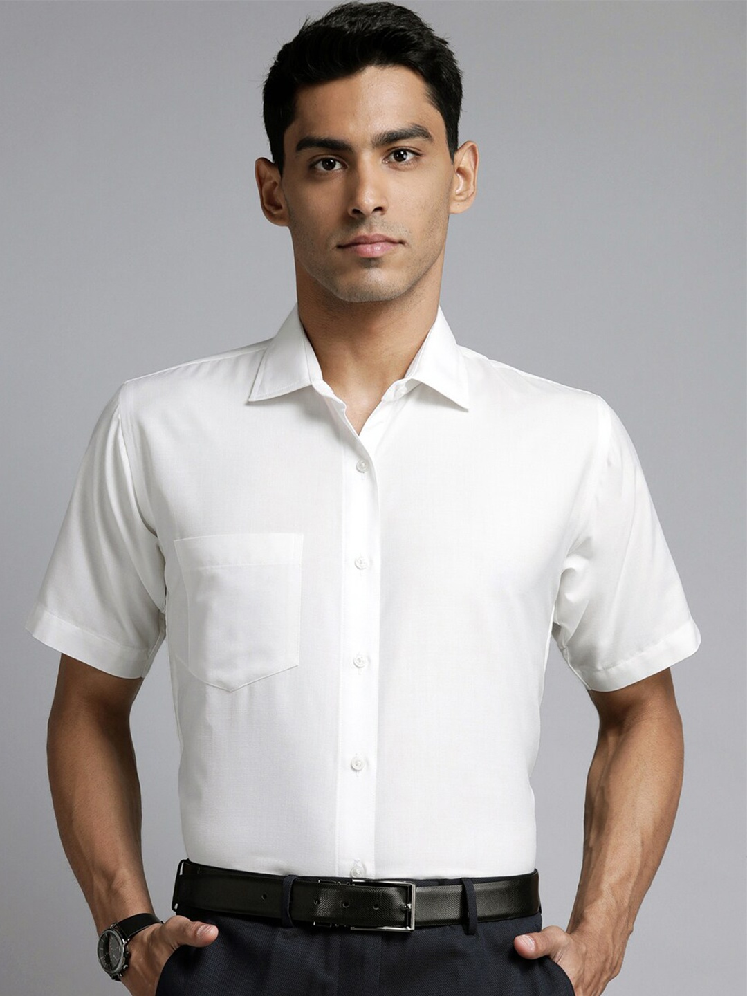 

Shaftesbury London Men White Classic Slim Fit Sheer Formal Shirt