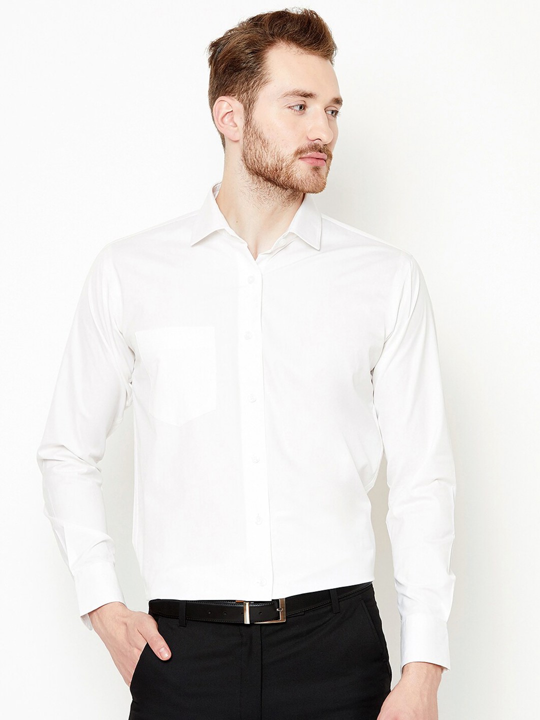

Shaftesbury London Men Cream-Coloured Classic Slim Fit Sheer Formal Shirt