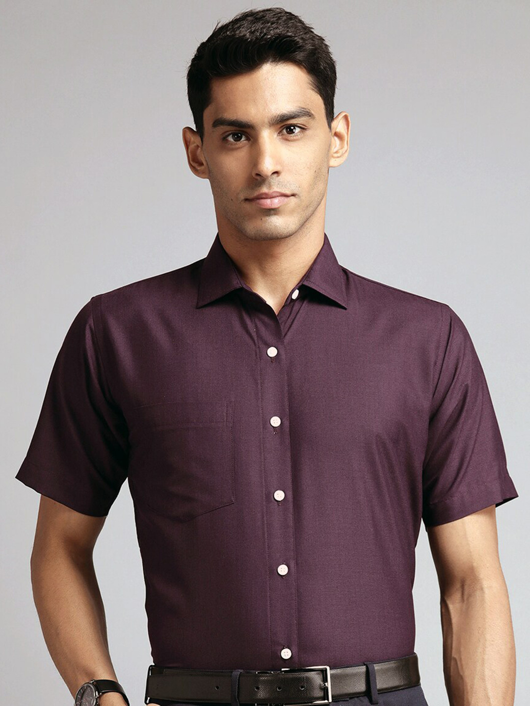 

Shaftesbury London Spread Collar Oxford Cotton Slim Fit Formal Shirt, Purple