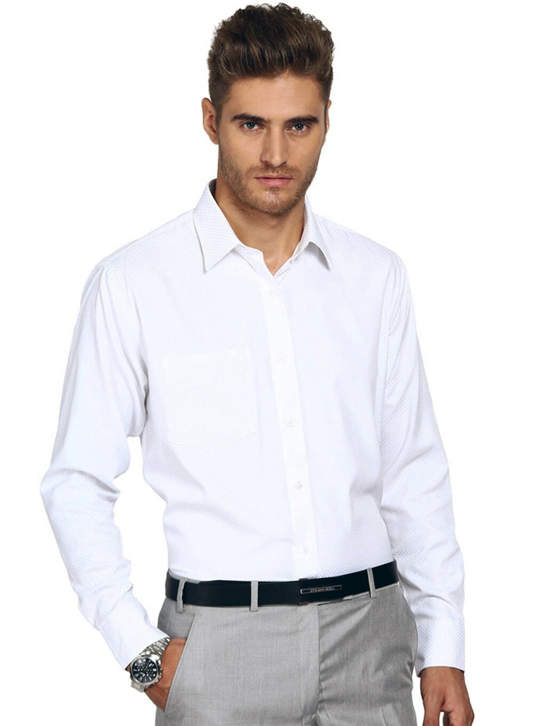 

Shaftesbury London Men White Classic Slim Fit Sheer Formal Shirt