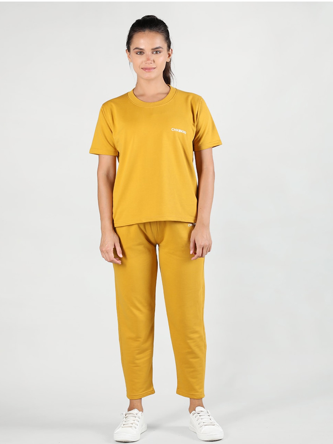 

CHKOKKO Round Neck Short Sleeves Co-ords, Mustard