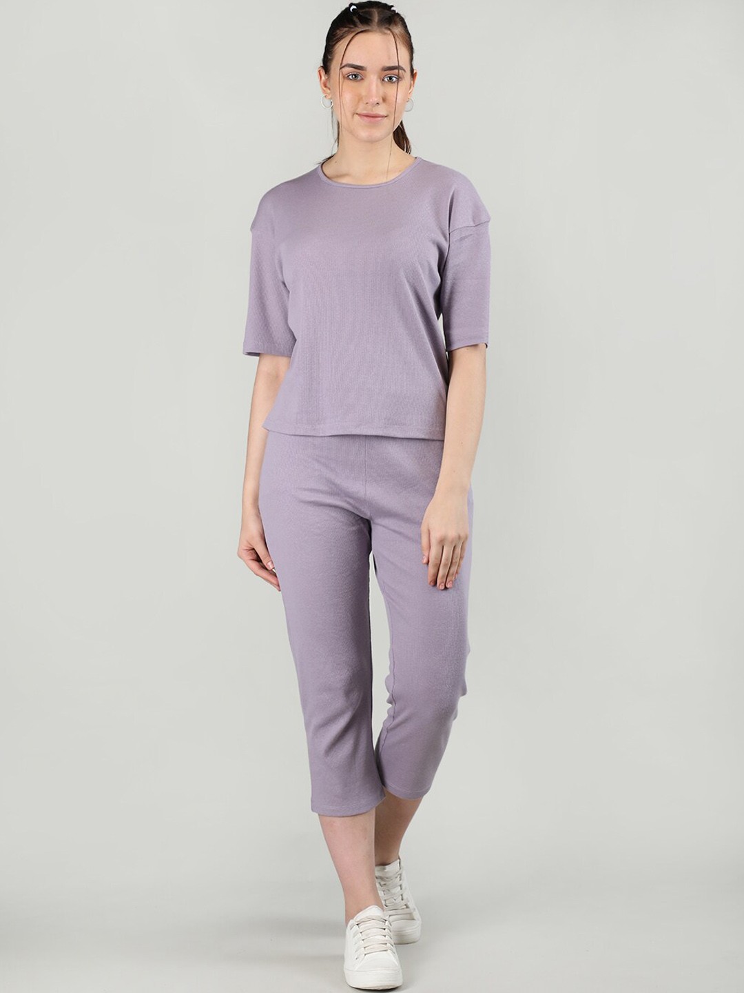 

CHKOKKO Round Neck Short Sleeves Track Suit, Purple