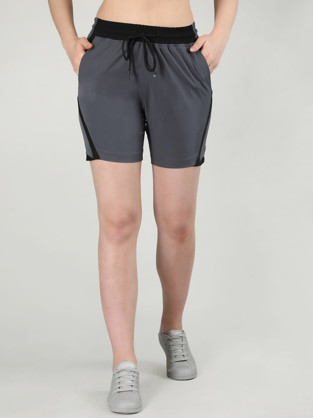 

CHKOKKO Women Mid-Rise Sports Shorts, Grey