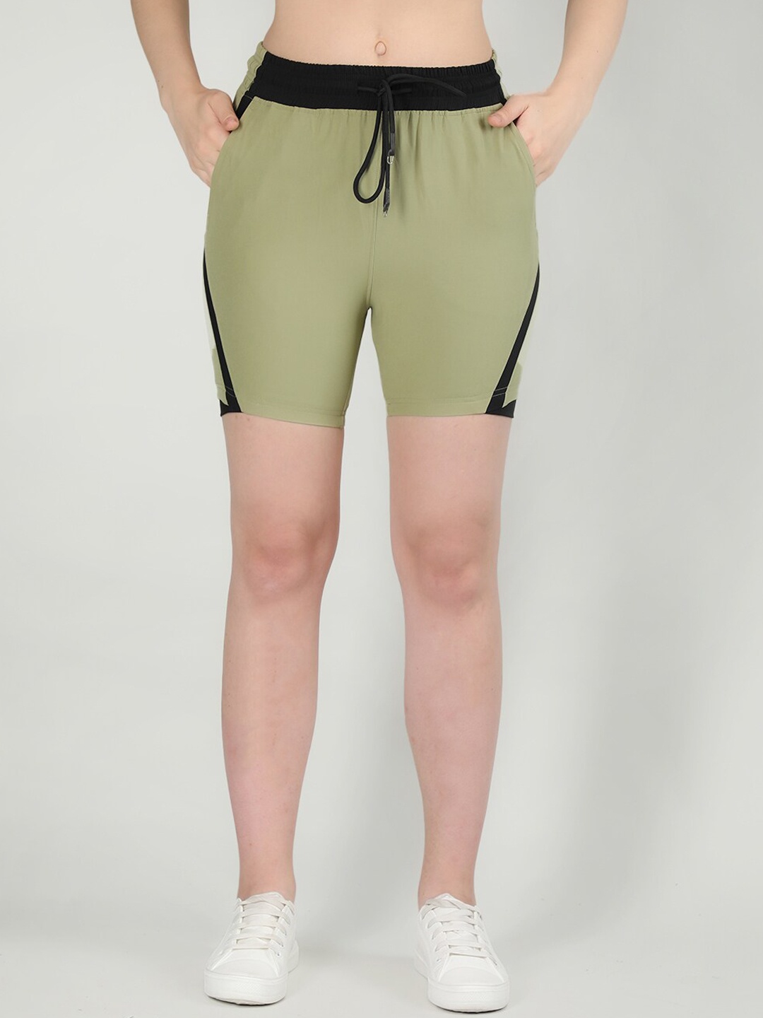 

CHKOKKO Women Mid Rise Knitted Training & Gym Sports Shorts, Green