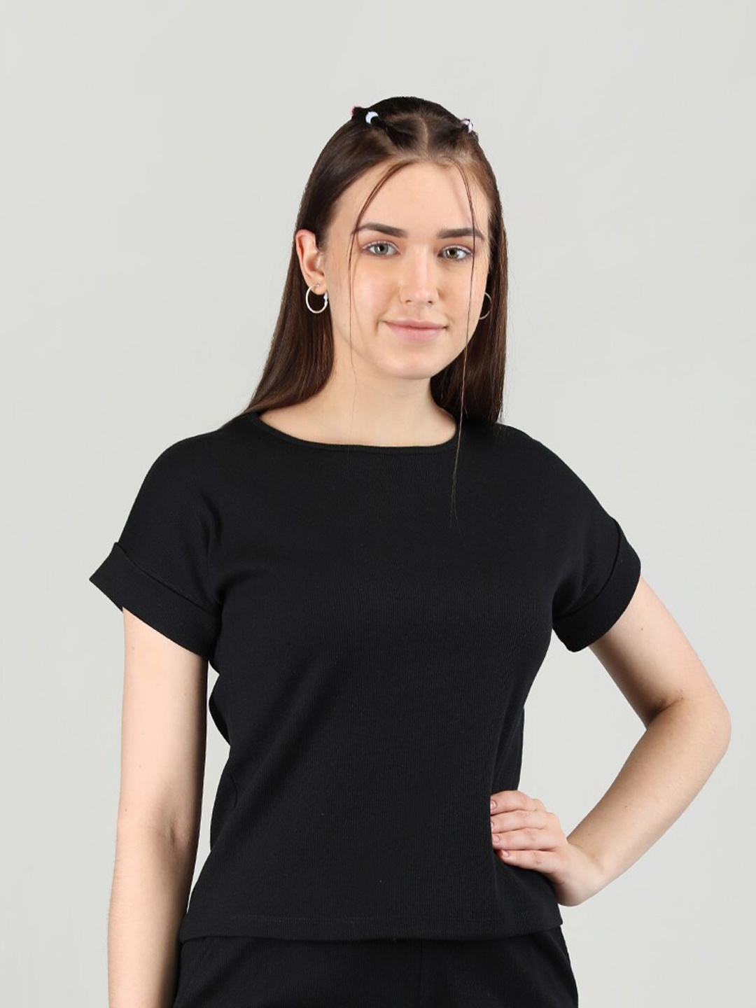 

CHKOKKO Round Neck Cotton Top, Black