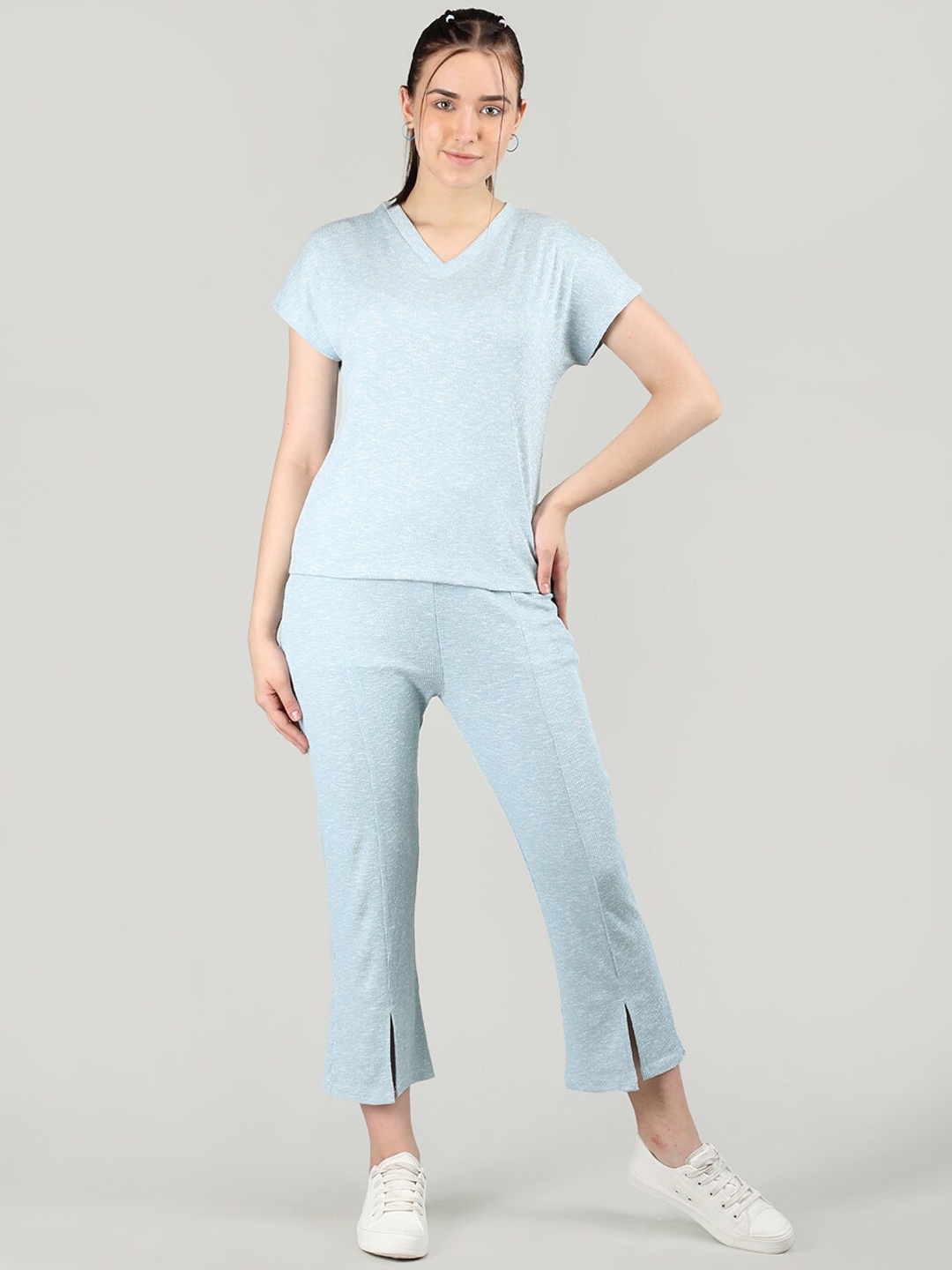

CHKOKKO V-Neck Short Sleeves Track Suit, Blue