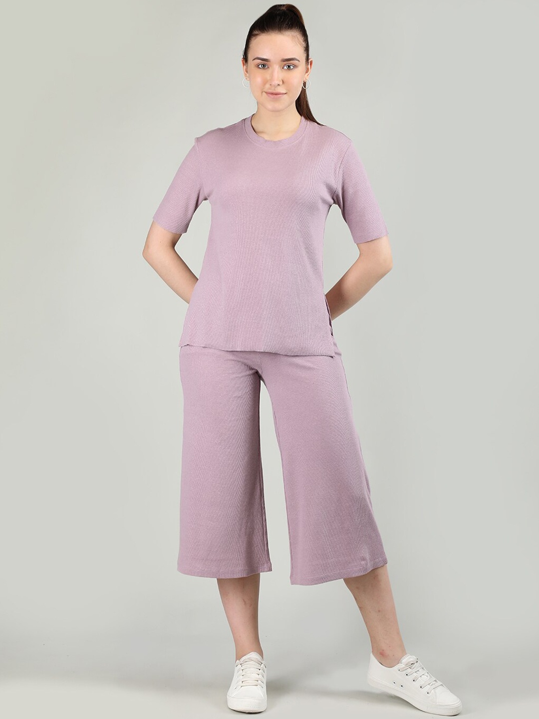 

CHKOKKO Round Neck Short Sleeves Track Suit, Mauve