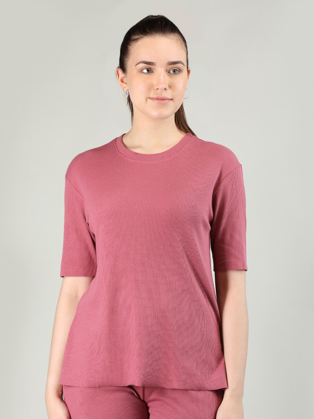 

CHKOKKO Round Neck Cotton Top, Peach