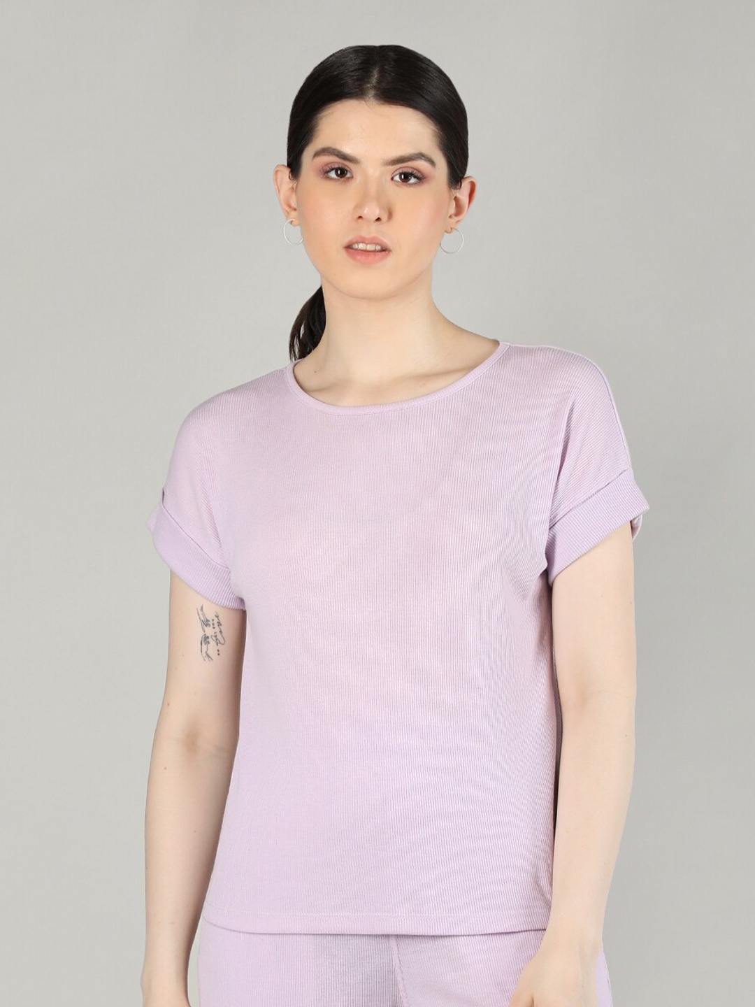 

CHKOKKO Round Neck Extended Sleeves Top, Lavender
