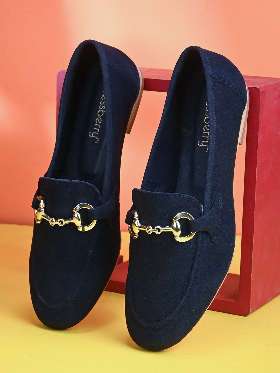 

DressBerry Women Leather Ballerinas With Buckles, Navy blue