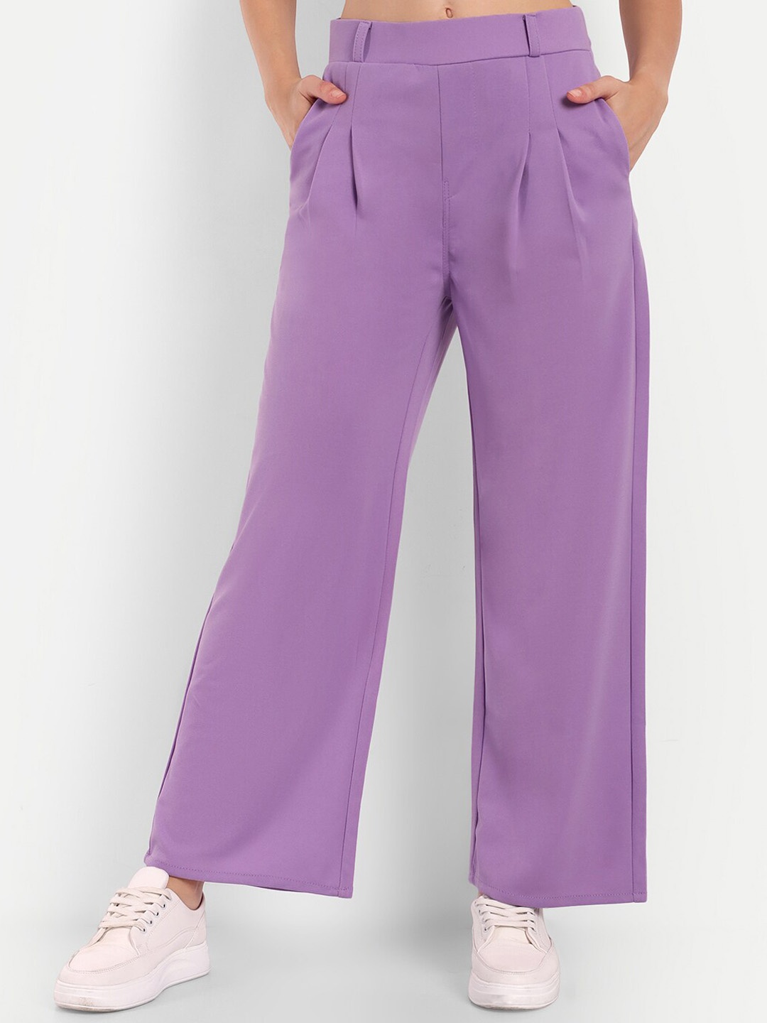 

BROADSTAR Women Smart Loose Fit High-Rise Pleated Trousers, Lavender