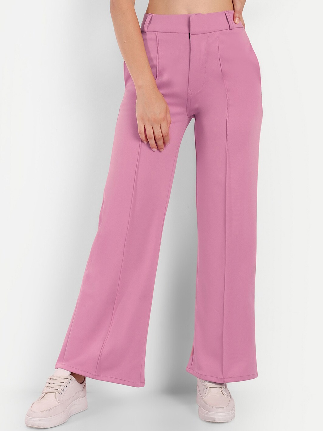 

BROADSTAR Women High-Rise Smart Fit Parallel Trousers, Pink