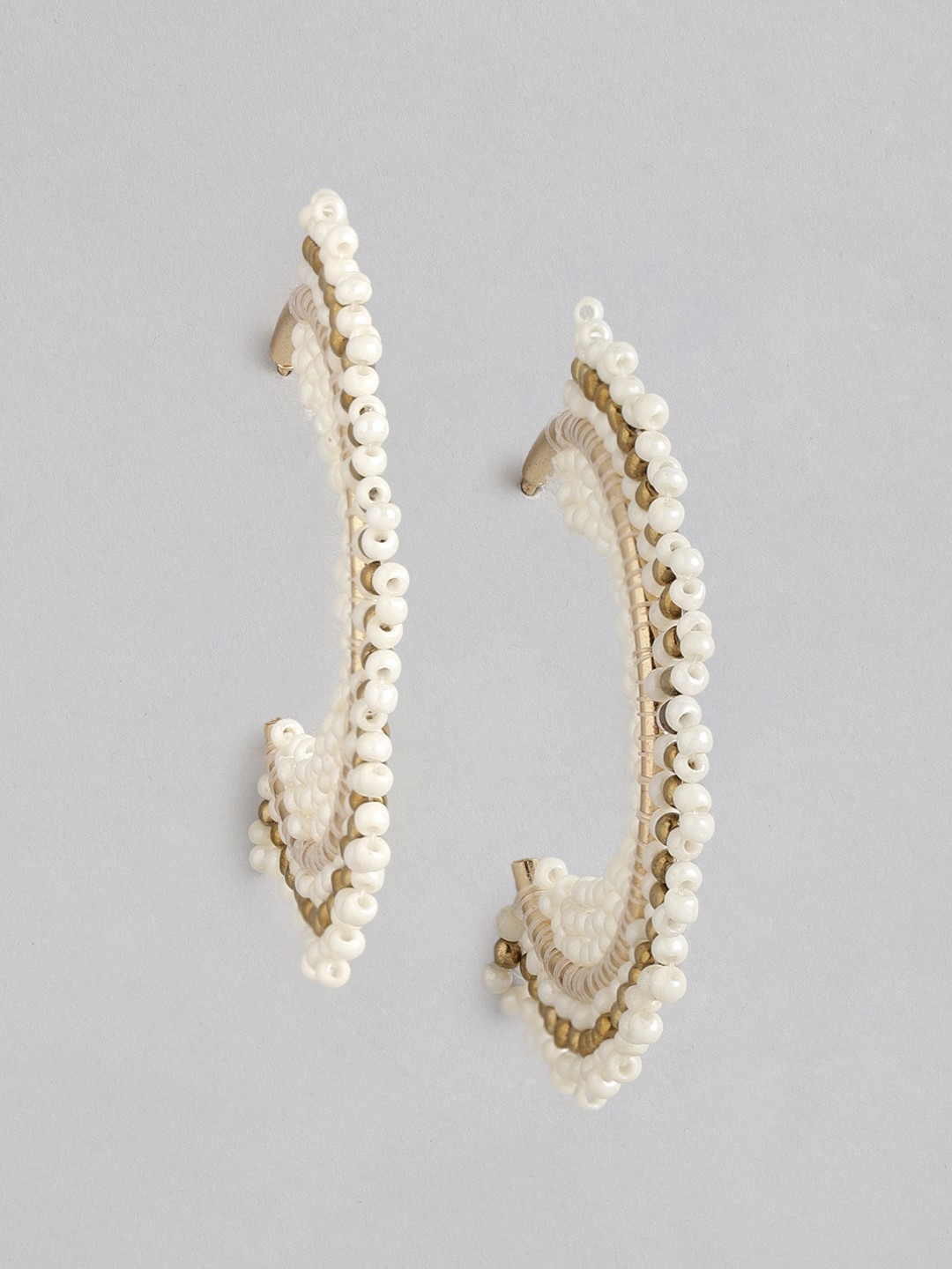 

RICHEERA Gold-Plated Beaded Circular Half Hoop Earrings, Off white