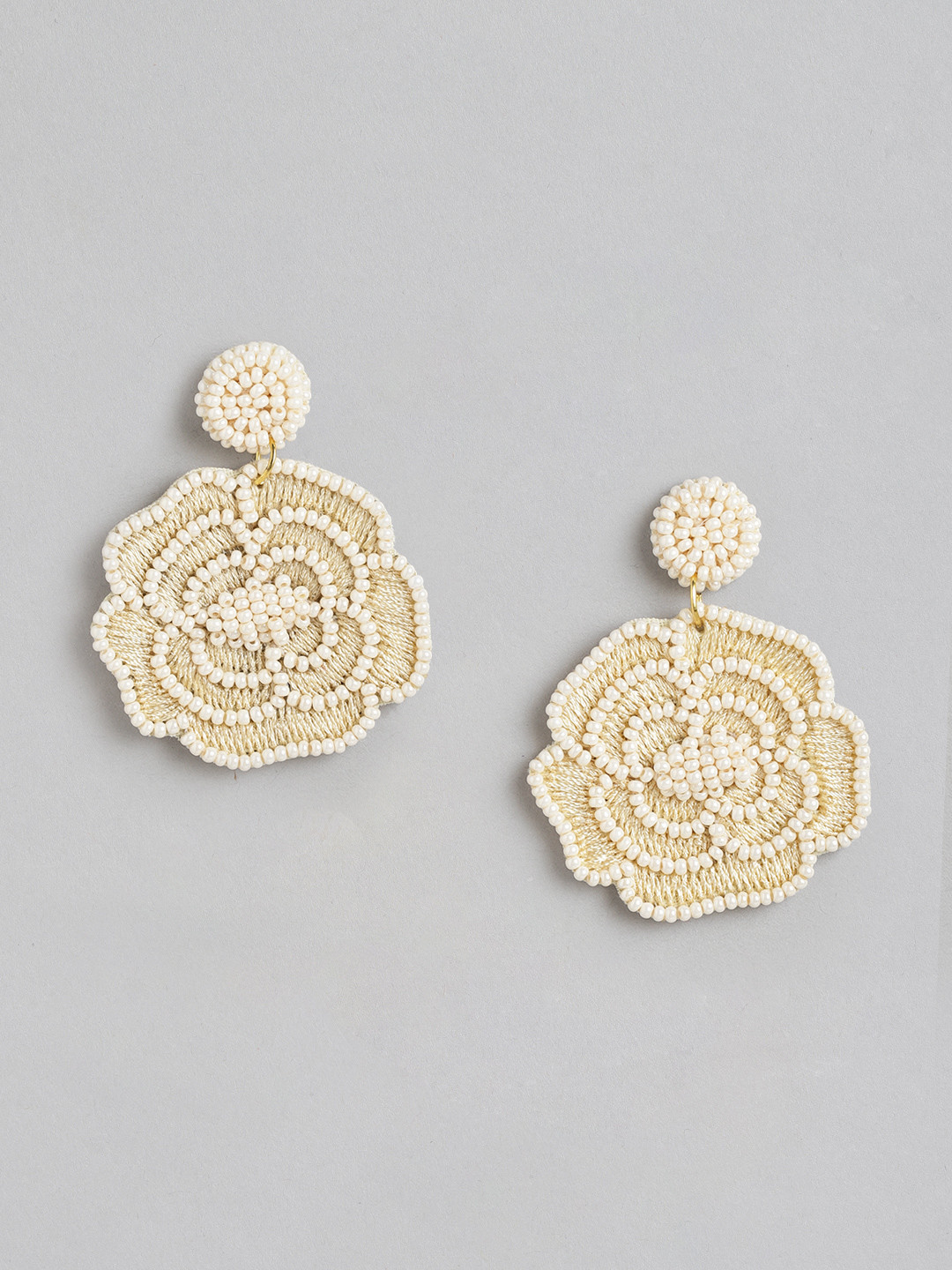 

RICHEERA Floral Beaded Drop Earrings, Off white