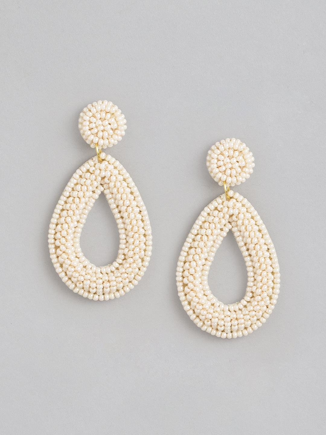 

RICHEERA Gold-Plated Teardrop Shaped Beaded Drop Earrings, White