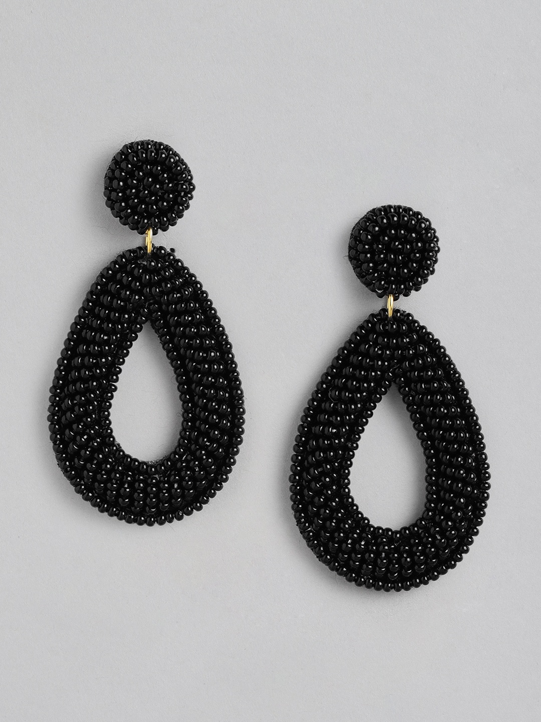 

RICHEERA Gold-Plated Teardrop Shaped Drop Earrings, Black