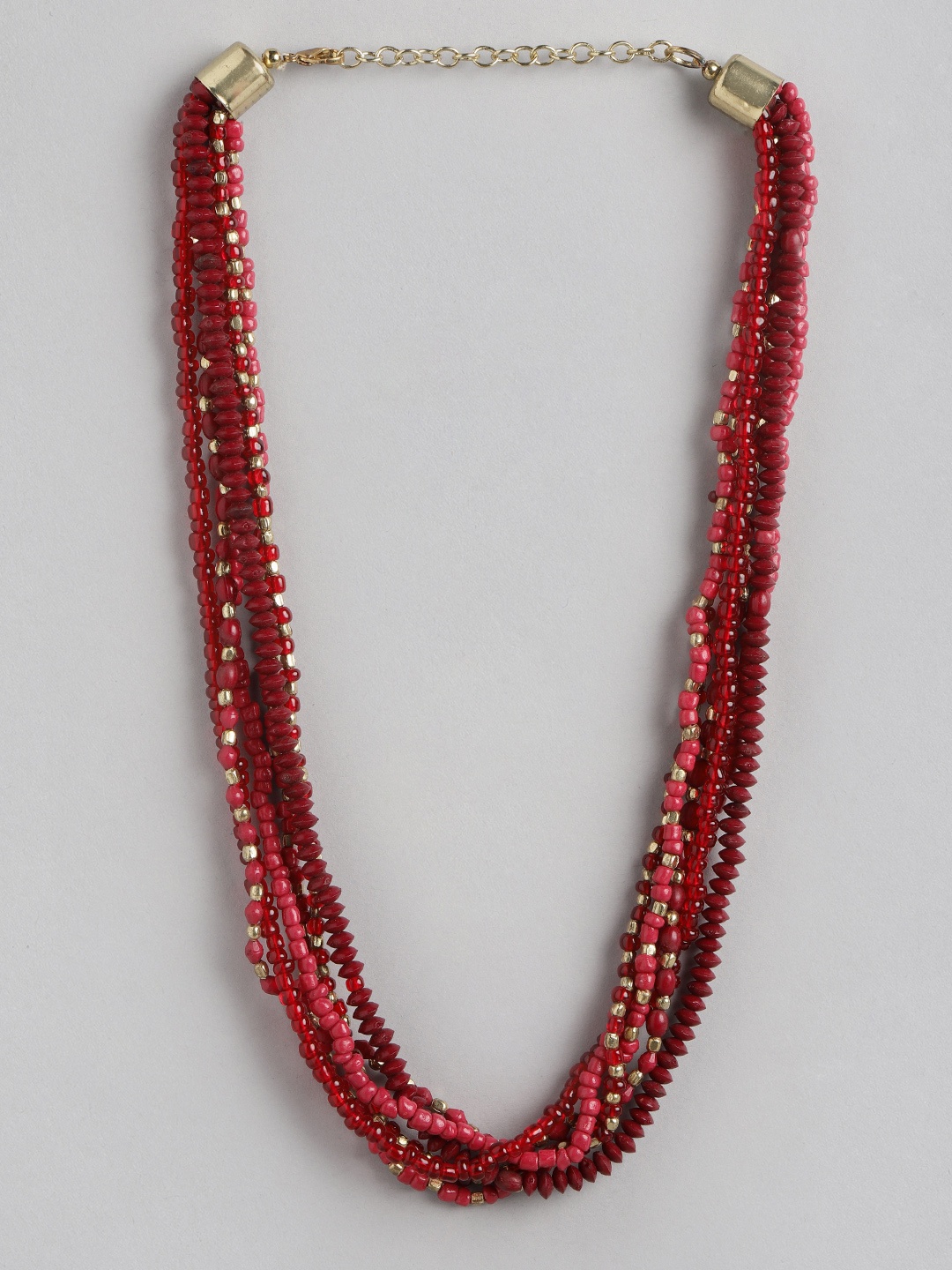 

RICHEERA Gold-Plated Beaded Layered Necklace, Maroon