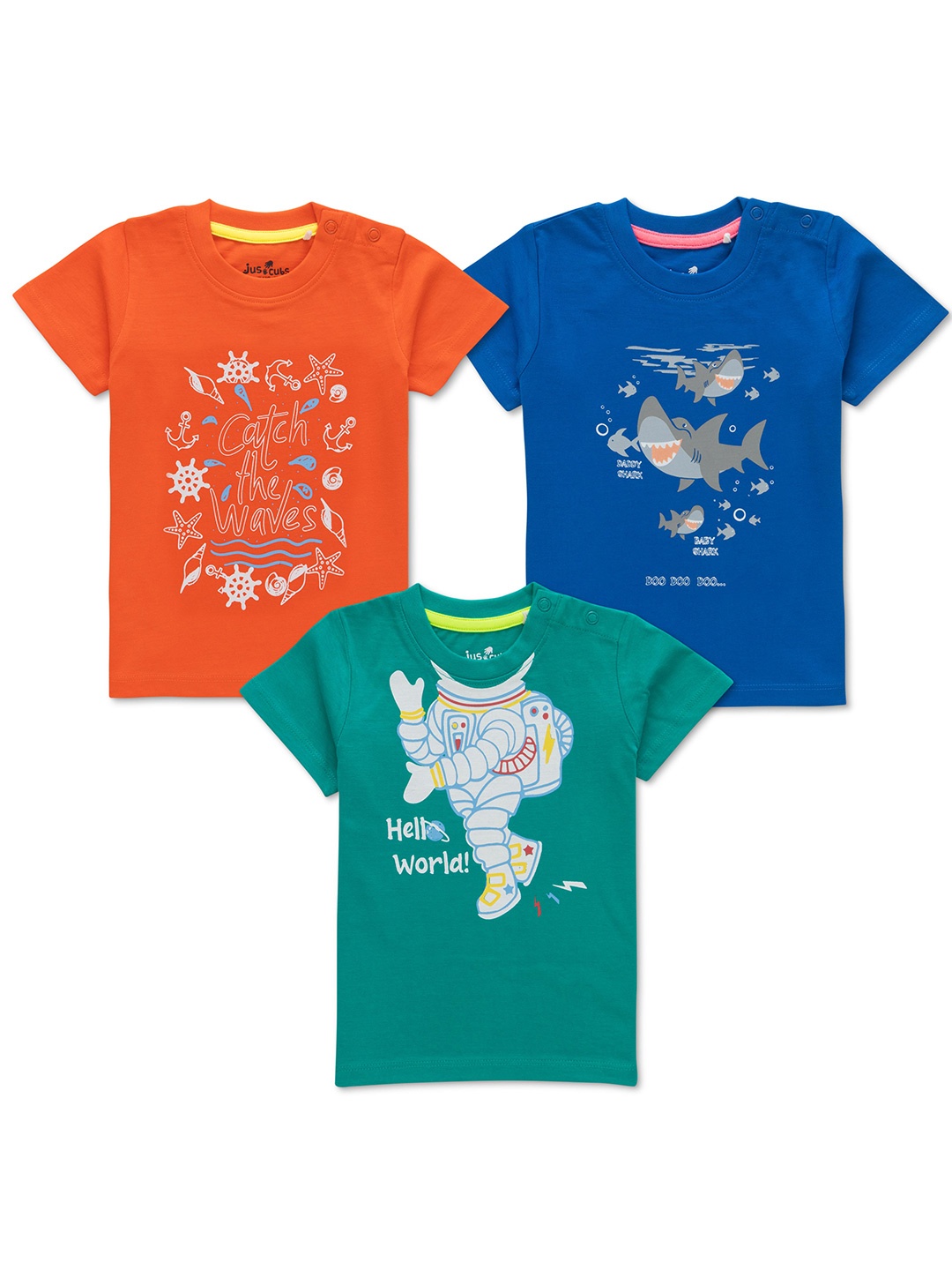 

JusCubs Infant Boys Pack Of 3 Printed Cotton T-shirts, Orange
