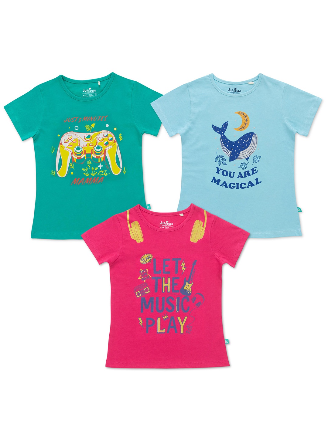

JusCubs Girls Pack Of 3 Printed Cotton T-shirts, Pink