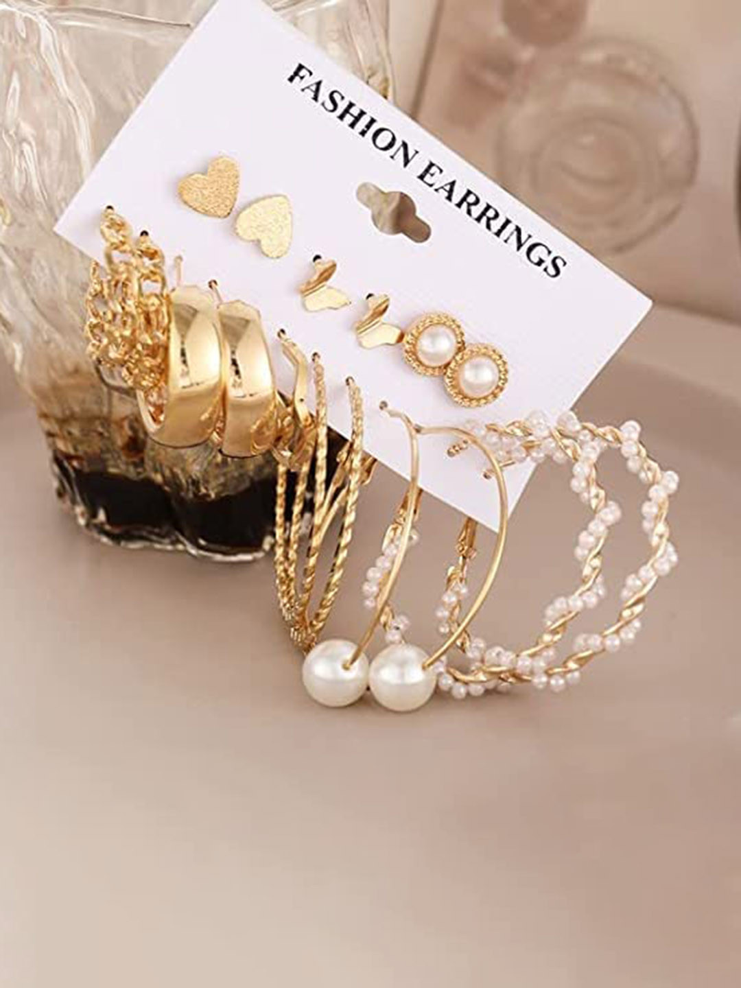 

VIEN Set Of 9 Gold-Plated Contemporary Hoop Earrings