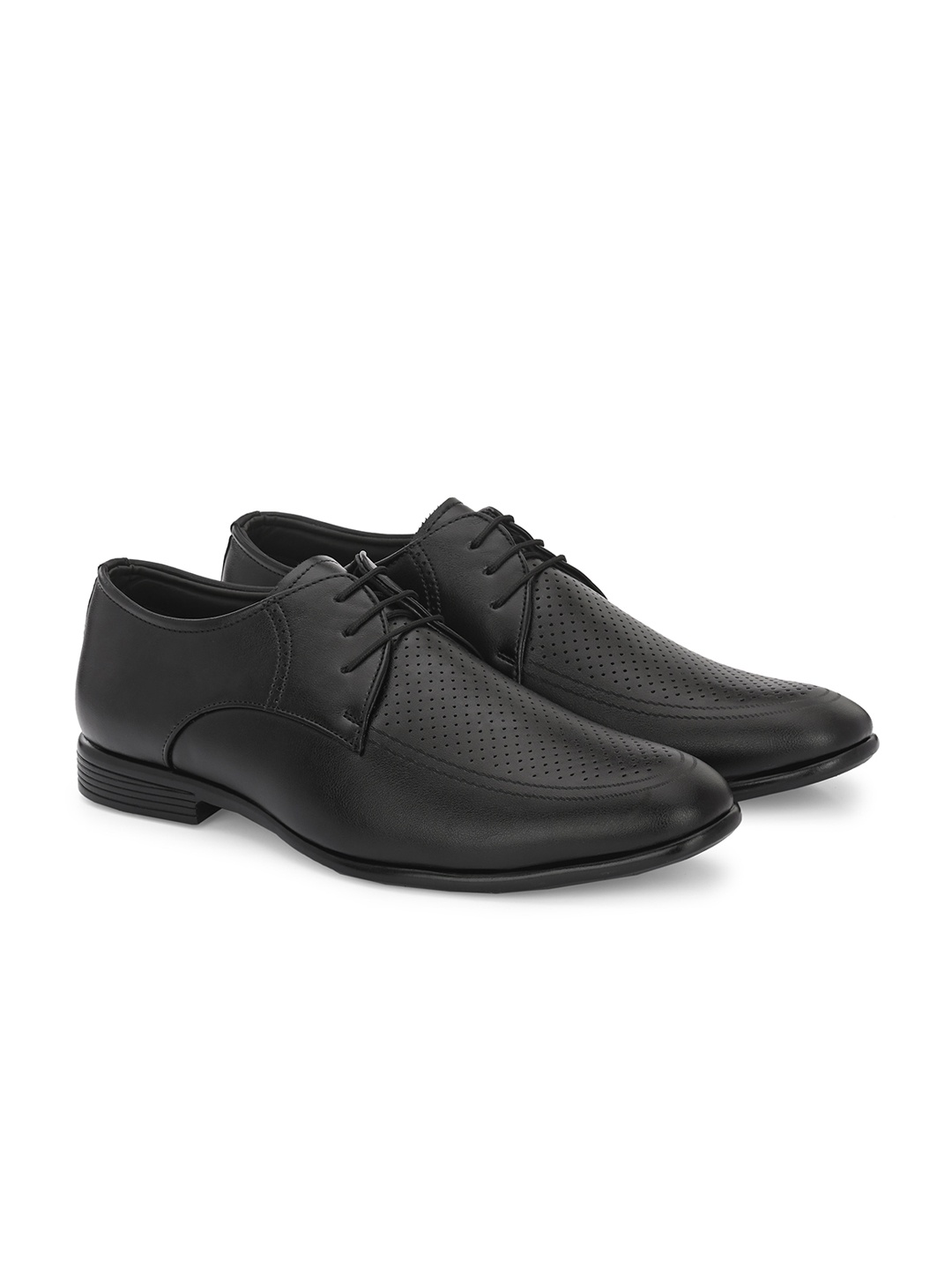 

Azzaro Black Men Textured Round Toe Formal Derbys