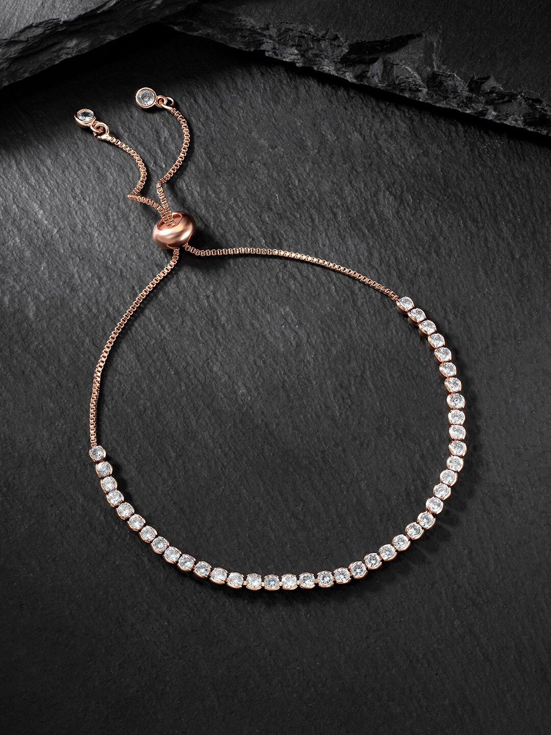

Peora Women Cubic Zirconia Rose Gold-Plated Charm Bracelet
