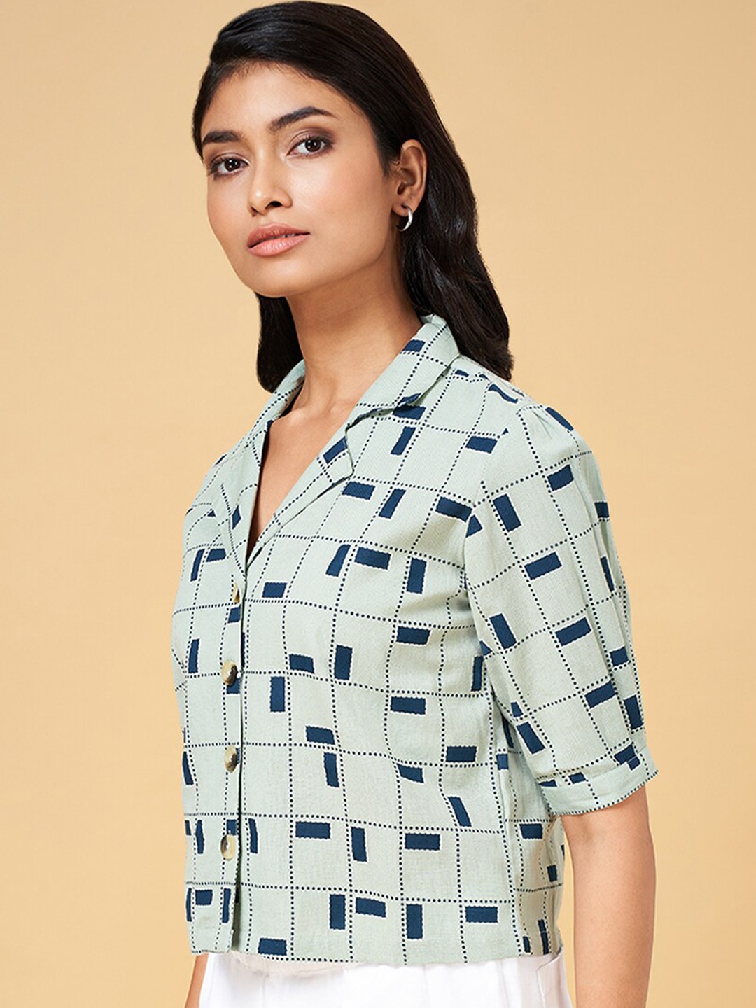 

AKKRITI BY PANTALOONS Geometric Printed Shirt Style Top, Green