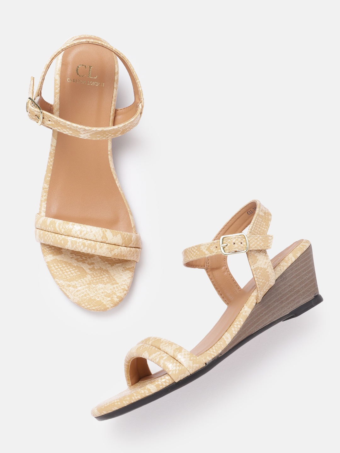

Carlton London Women Snakeskin Textured Wedge Heels, Beige