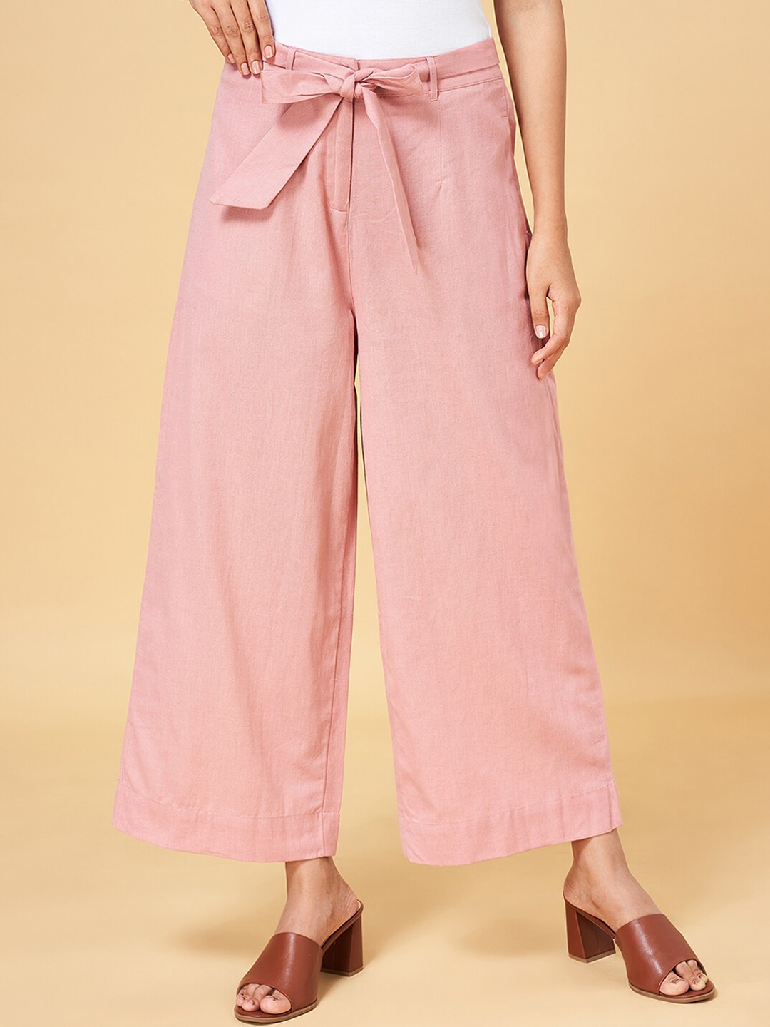 

AKKRITI BY PANTALOONS Women Mid-Rise Straight Fit Pleated Parallel Trousers, Pink