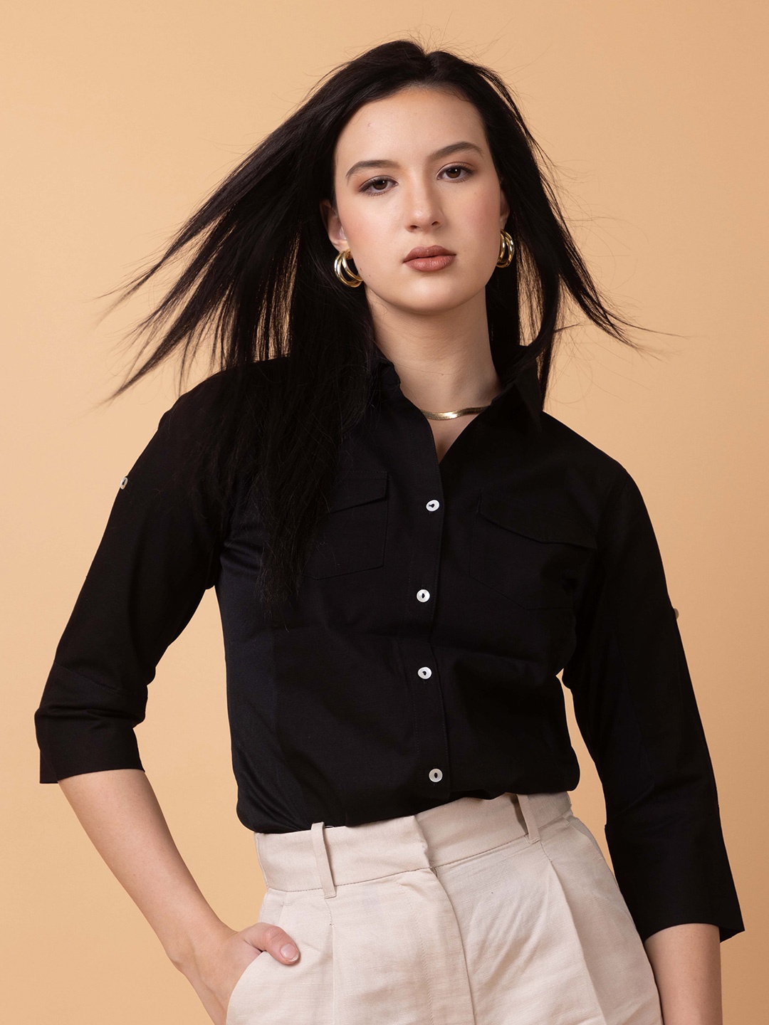 

ARMISTO Modern Tailored Fit Cotton Linen Casual Shirt, Black