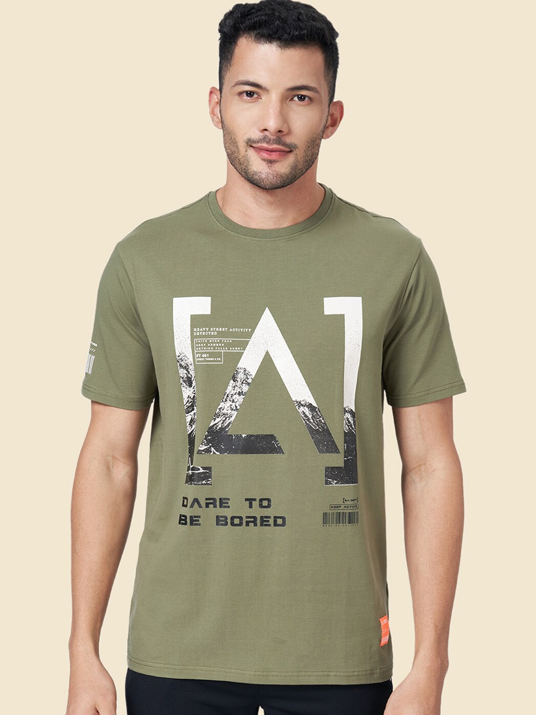 

Street Armor by Pantaloons Typography Printed Round Neck Sports T-shirt, Olive