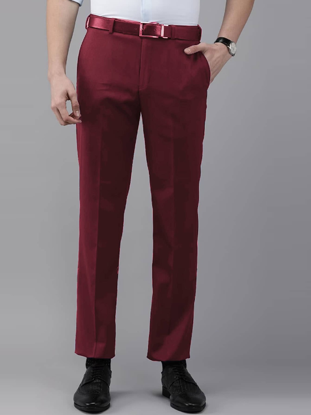 

AD & AV Men Mid Rise Formal Trousers, Maroon