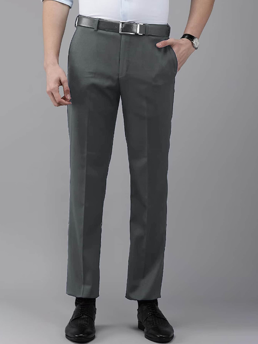 

AD & AV Men Mid-Rise Easy Wash Formal Trousers, Grey