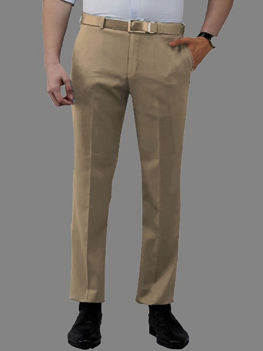 

AD & AV Men Mid-Rise Easy Wash Formal Chinos Trousers, Khaki