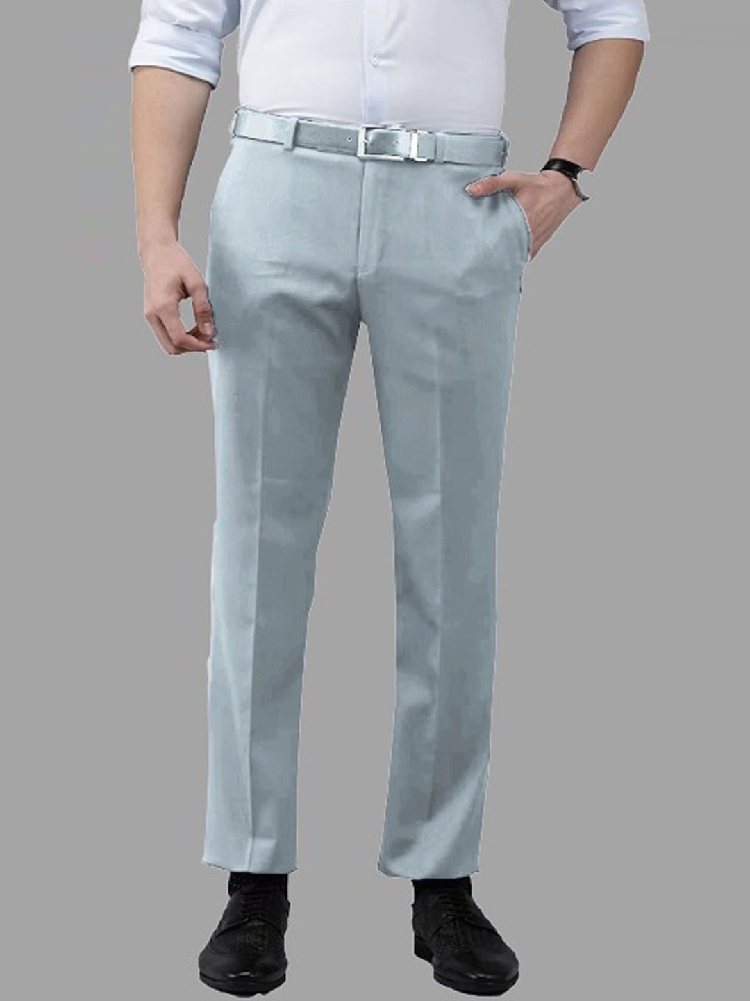 

AD & AV Men Mid Rise Easy Wash Formal Trousers, Steel