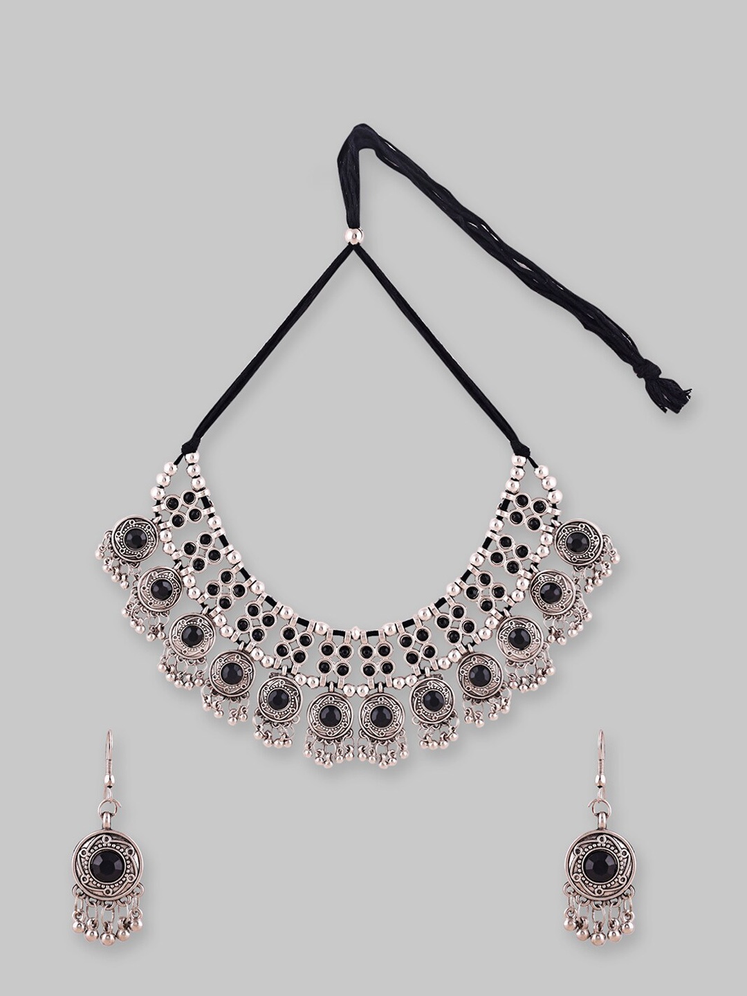 

Samridhi DC Silver-Plated Stone-Studded Beaded Jewellery Set