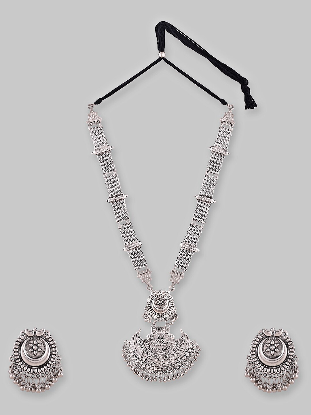 

Samridhi DC Silver-Plated Stone-Beaded Oxidized Necklace & Earrings Set