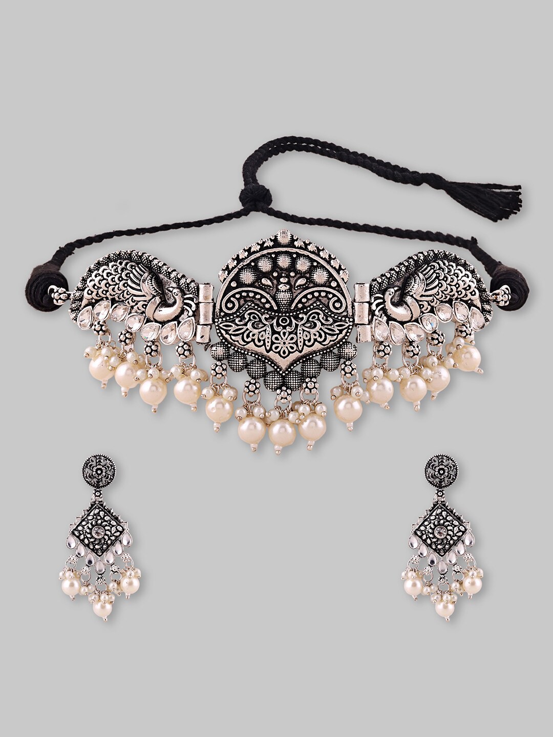 

Samridhi DC Silver-Plated Crystal-Studded & Beaded Jewellery Set