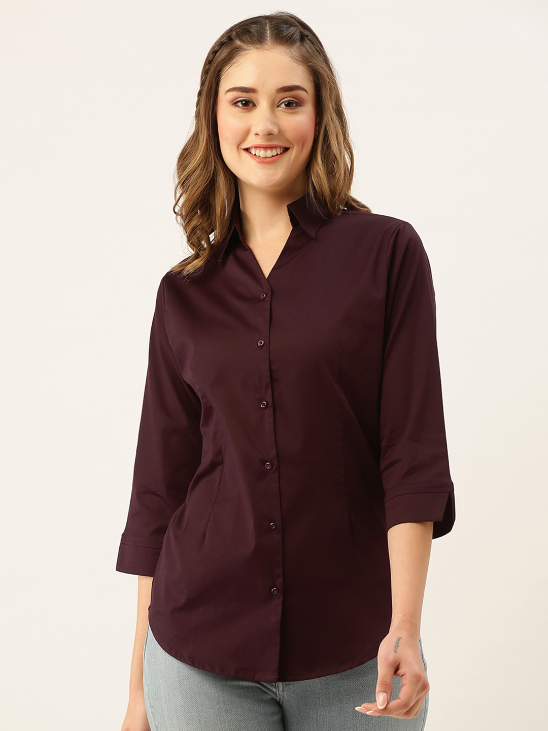 

ZOLA Magenta Spread Collar Relaxed Fit Boxy Fit Cotton Casual Shirt