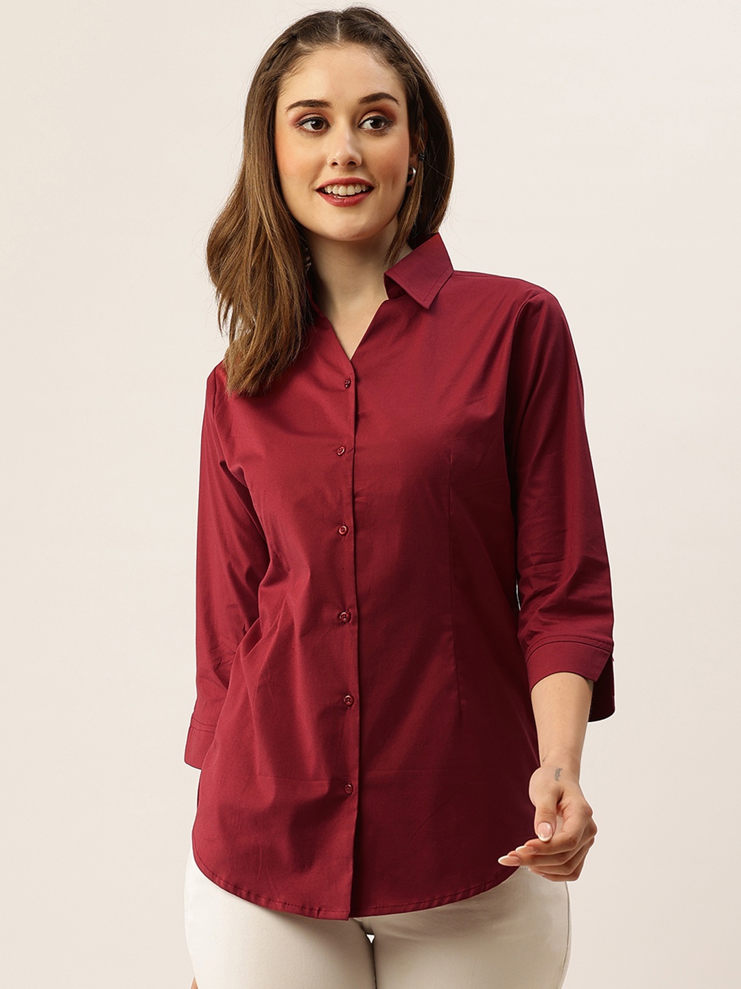 

ZOLA Maroon Spread Collar Relaxed Fit Boxy Fit Cotton Casual Shirt