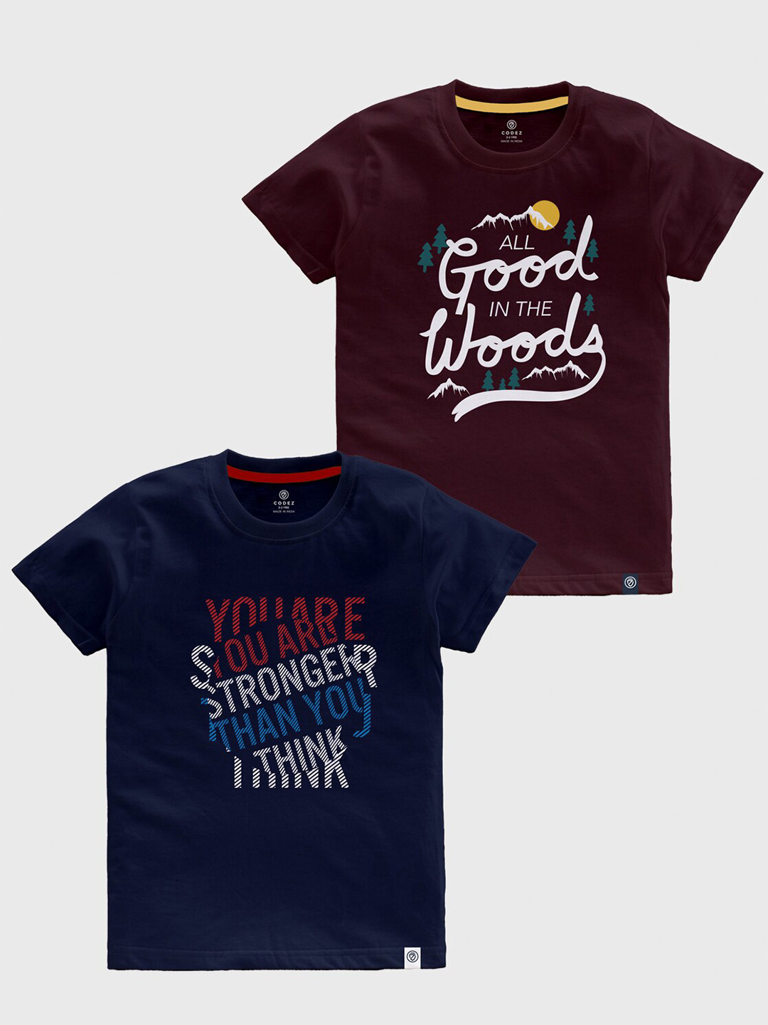 

CODEZ Boys Pack Of 2 Typography Printed Cotton T-shirt, Maroon