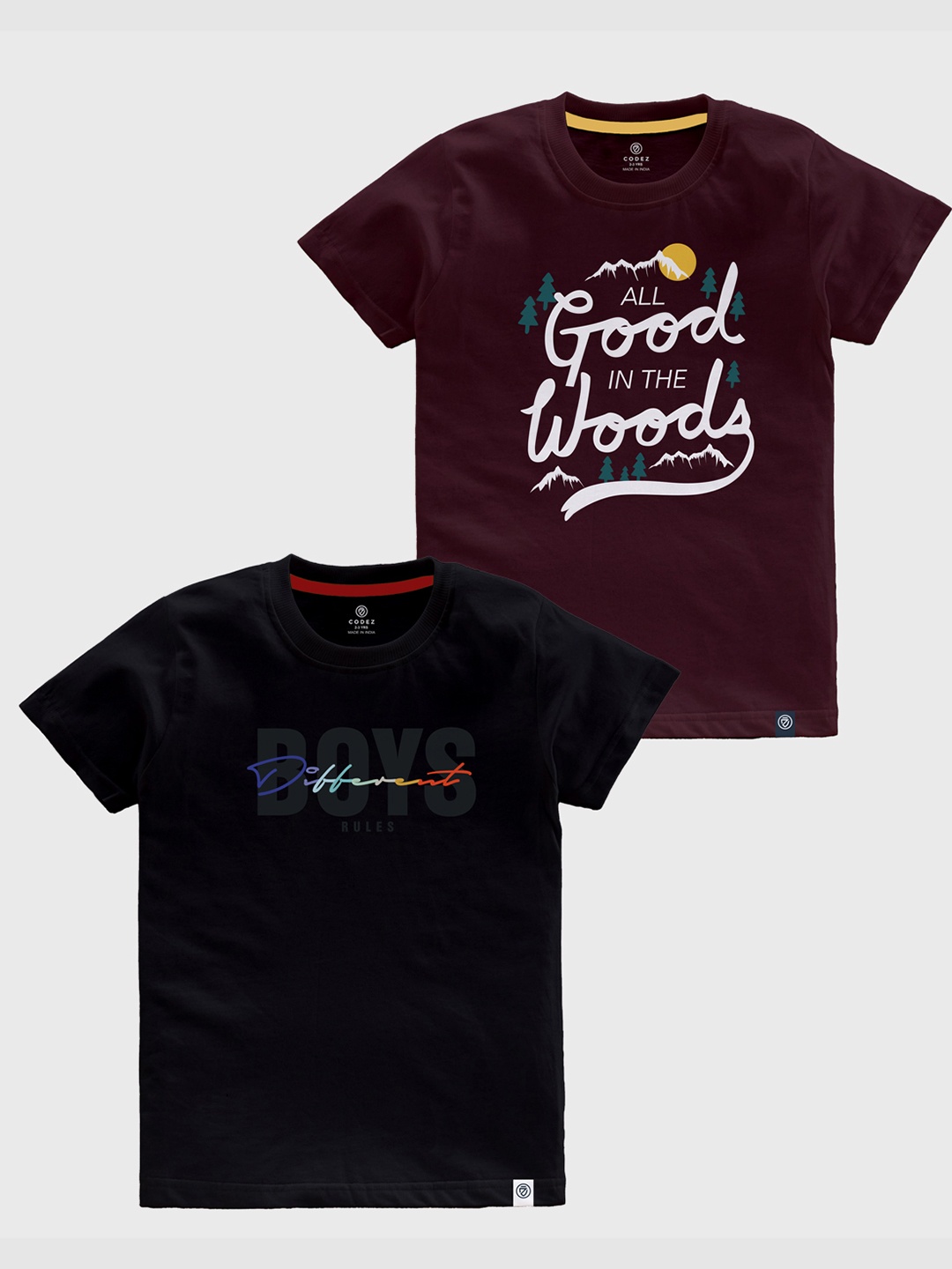 

CODEZ Boys Pack Of 2 Typography Printed Cotton T-shirt, Maroon