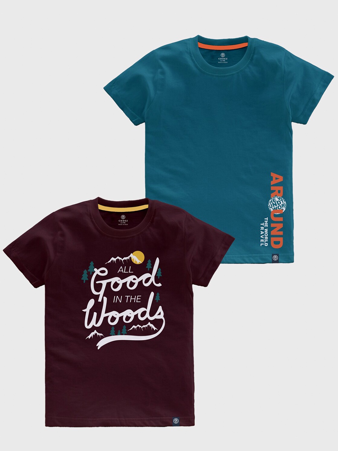 CODEZ Boys Pack OF 2 Typography Printed Cotton T-shirt, Teal