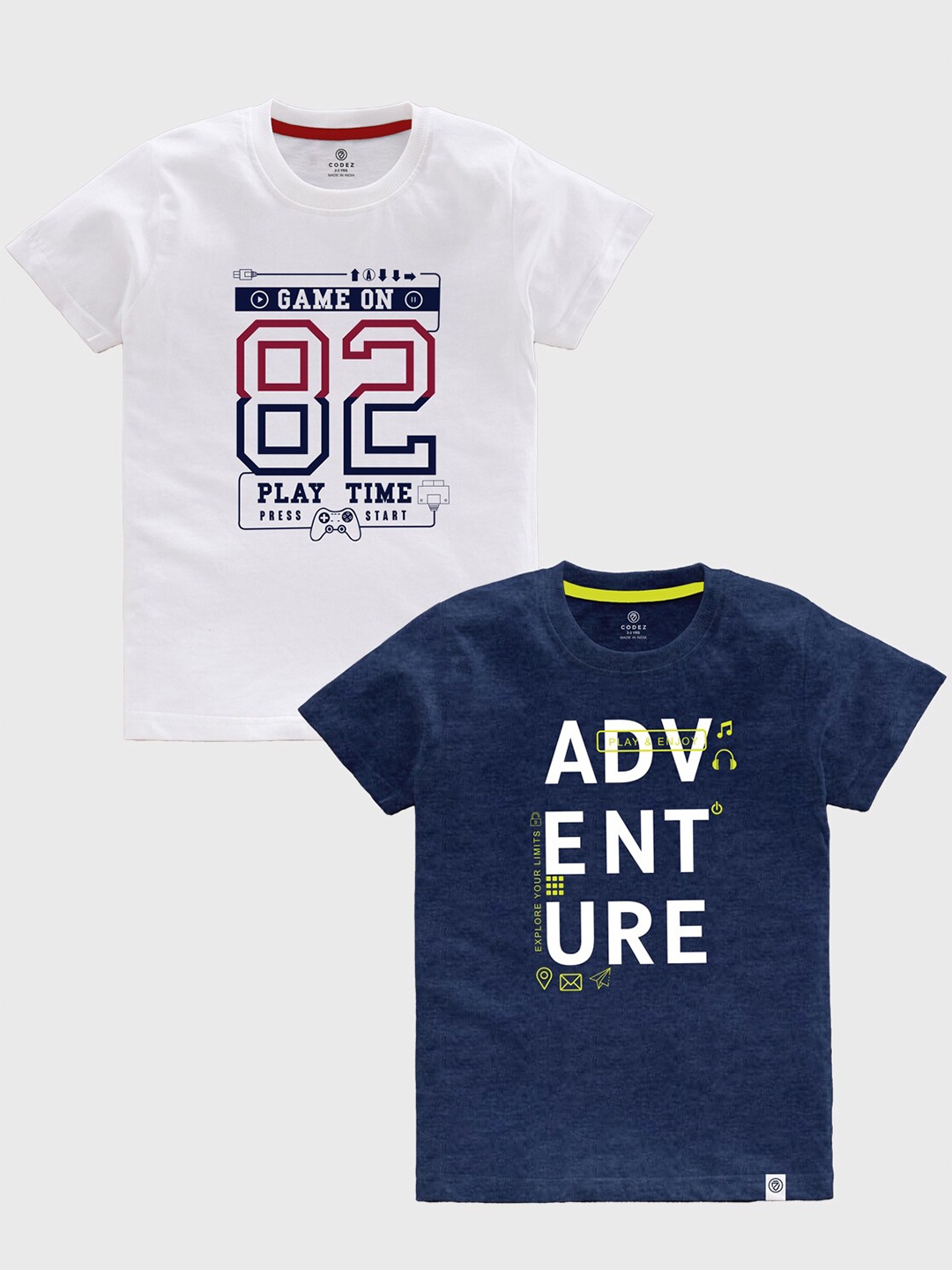 

CODEZ Boys Pack Of 2 Typography Printed Round Neck Cotton T-shirts, White