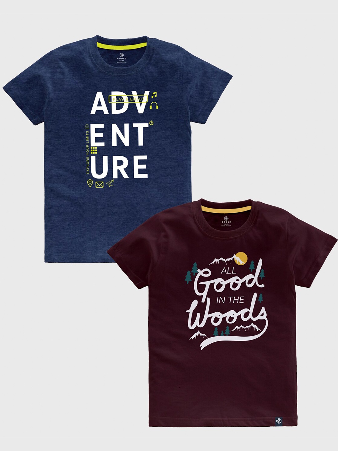 

CODEZ Boys Pack OF 2 Typography Printed Cotton T-shirt, Blue