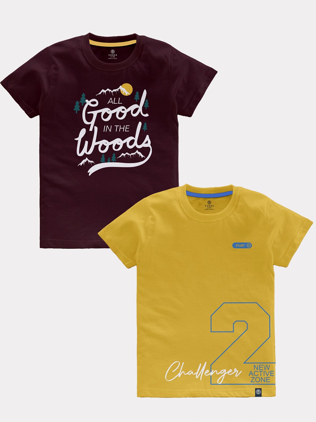 

CODEZ Boys Pack OF 2 Typography Printed Cotton T-shirt, Maroon
