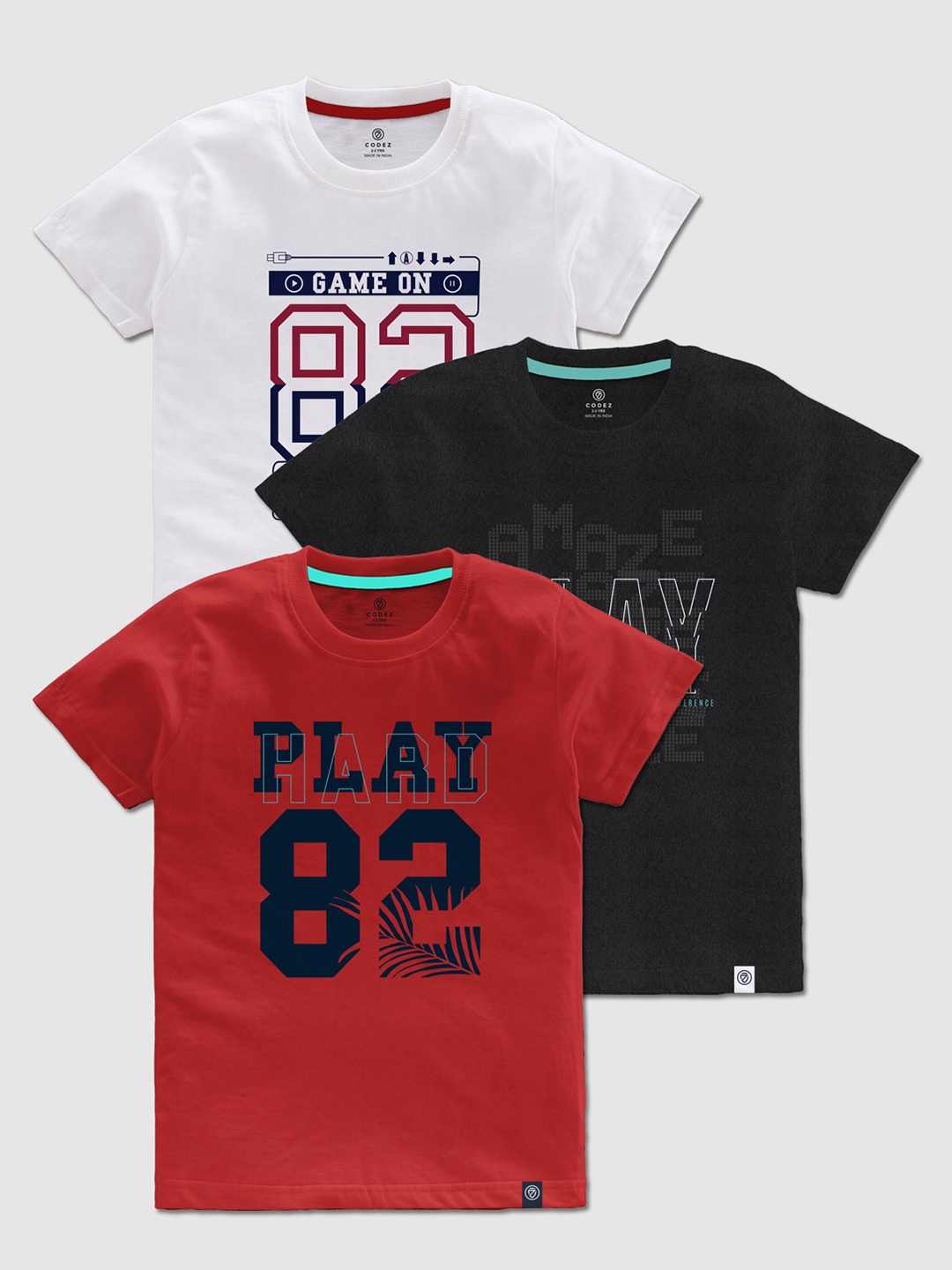 

CODEZ Boys Pack OF 3 Typography Printed Cotton T-shirt, White