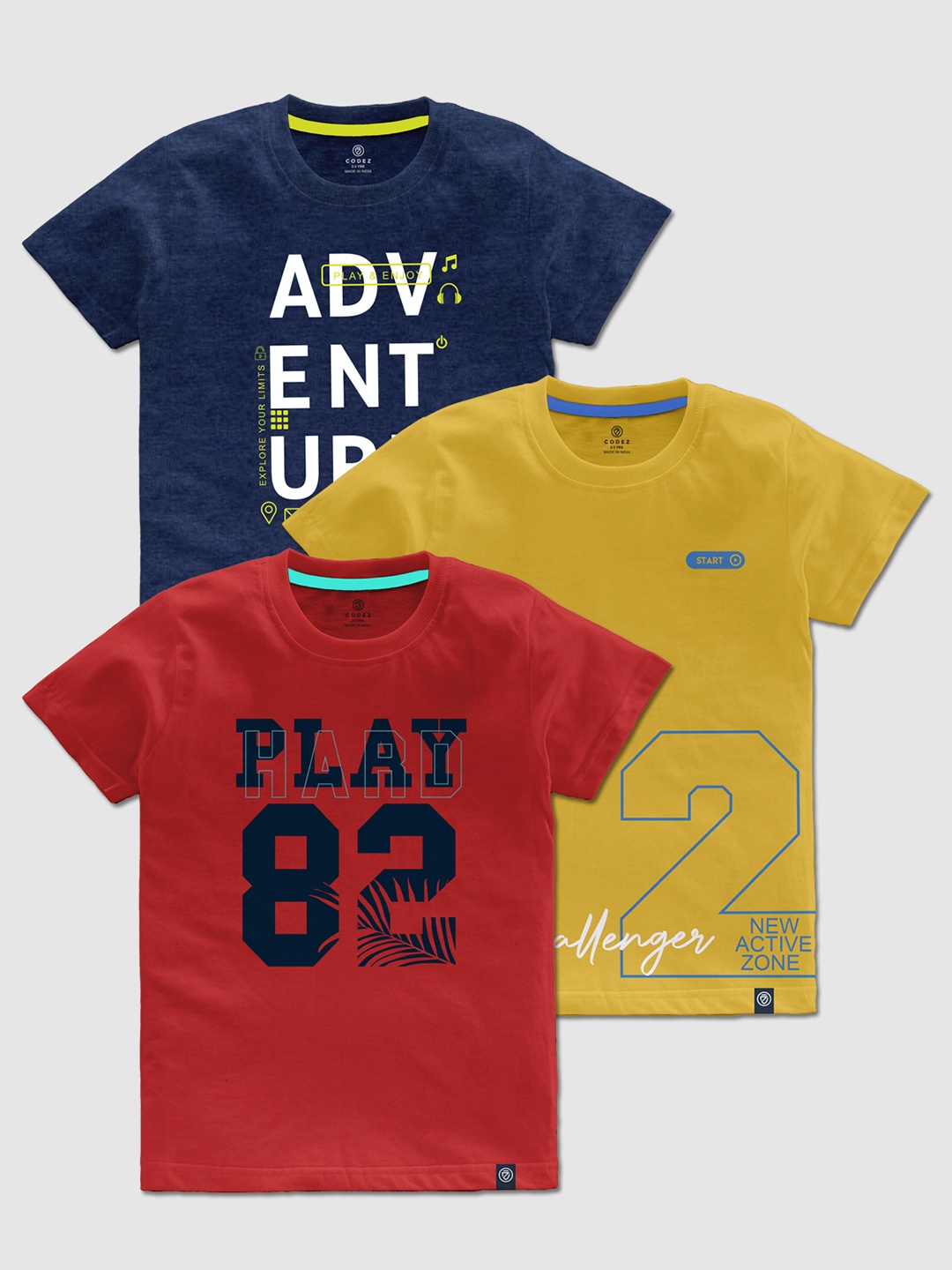 

CODEZ Boys Pack OF 3 Typography Printed Cotton T-shirt, Blue